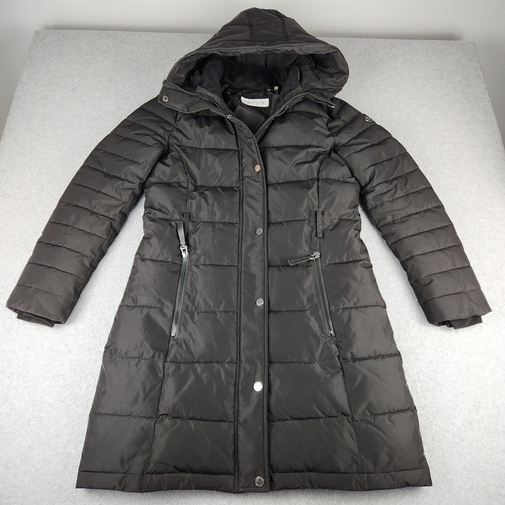 Calvin Klein Puffer Coat Women's Sz Small Hooded Mid-Length Quilted Parka Jacket